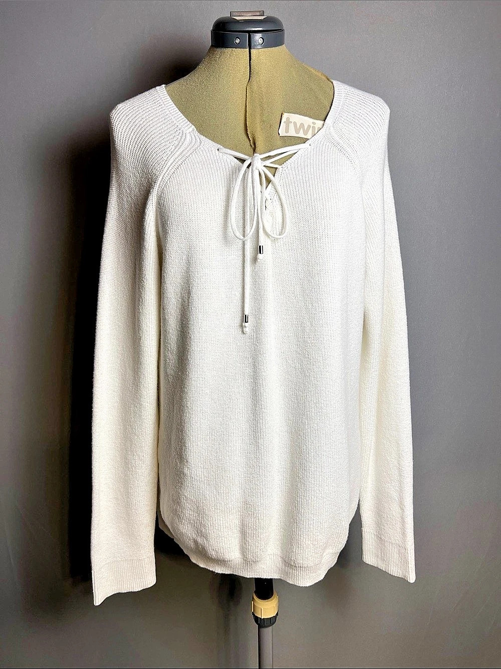 Jones New York Signature Lace-Up Cotton Sweater Size Large NWT